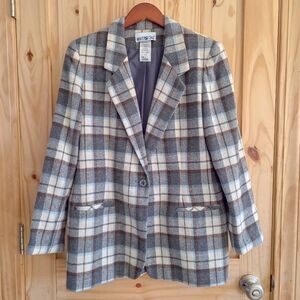 Vintage White Stag Plaid Blazer Wool Blend